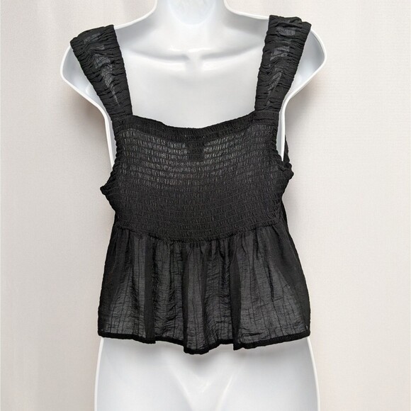 Lotus & Lavender Black Ruffle Strap Smocked Back Babydoll Top XL Whimsygoth Y2K - Picture 4 of 5